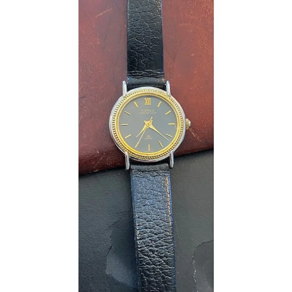 Women's 25mmm Caprice Watch, Two Tone with Black Leather Band,WR 30M